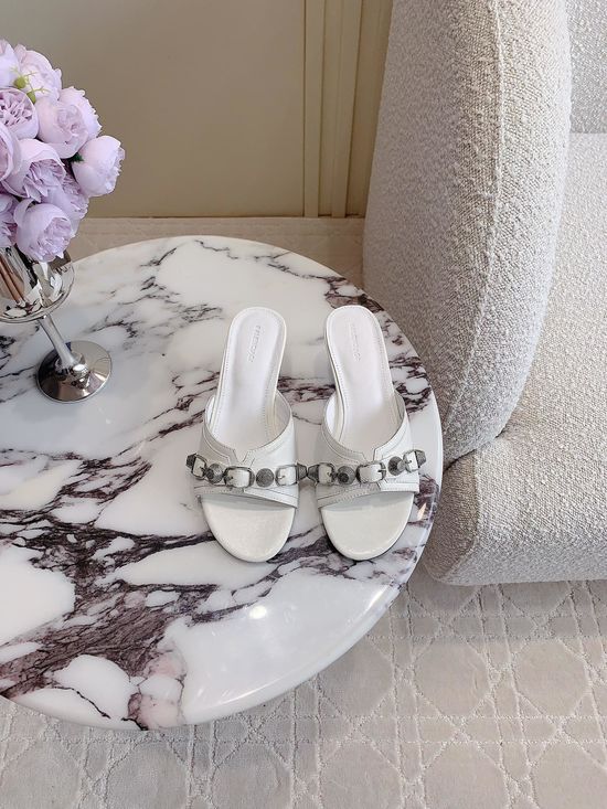 Balenciaga Studded Low Heel Slides Durable Genuine Leather Outsole