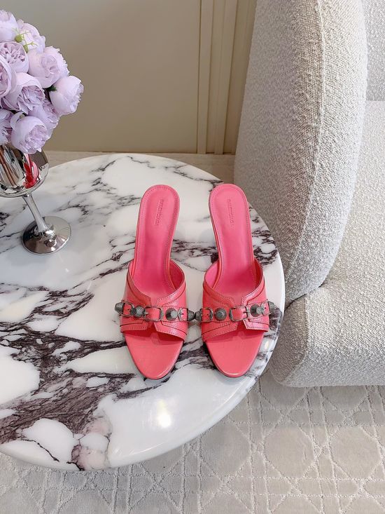 Balenciaga Studded High Heel Slides Soft Sheepskin Insole Non-slip Sole