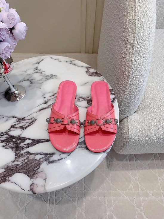 Balenciaga Studded Flat Slides Premium Cowhide Upper Leather Lining