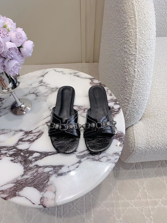 Balenciaga Studded Flat Slides Premium Cowhide Upper Leather Lining