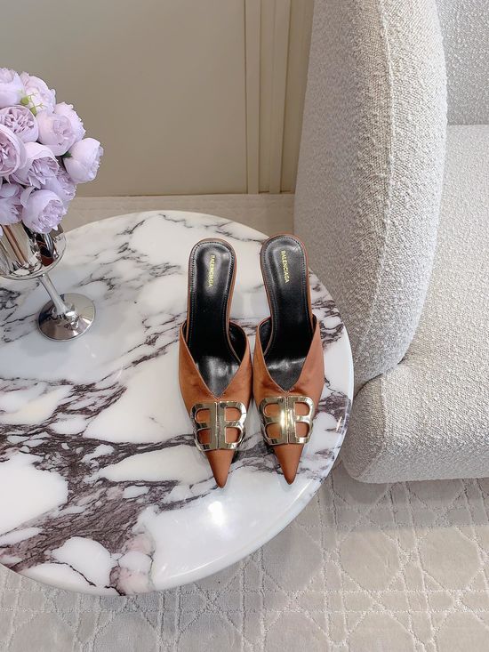 Balenciaga Classic Pointed Toe High Heel Leather Mule Slippers