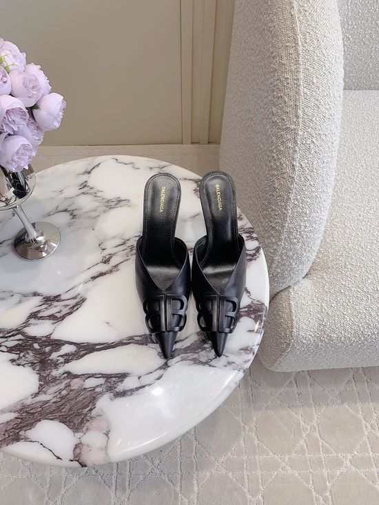 Balenciaga Classic Pointed Toe High Heel Leather Mule Slippers