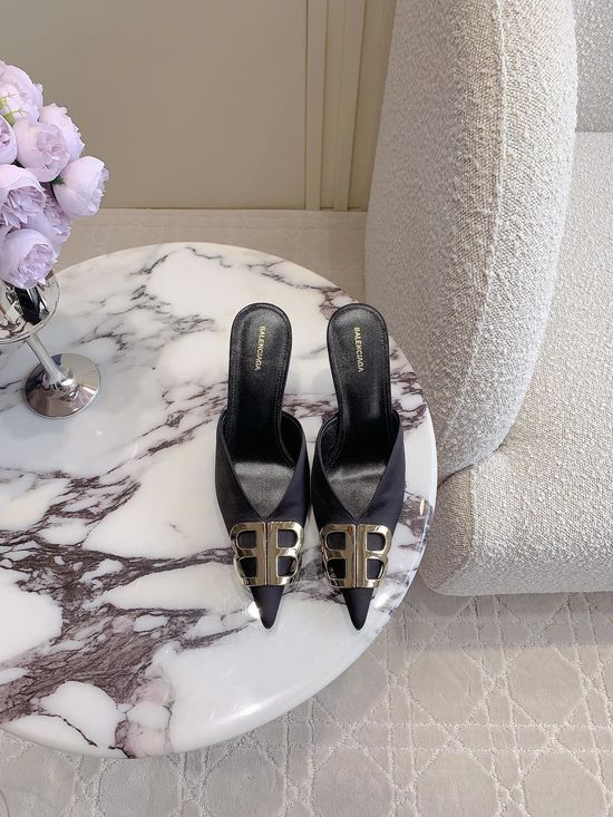 Balenciaga Classic Pointed Toe High Heel Leather Mule Slippers