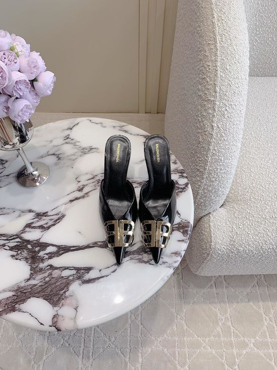 Balenciaga Classic Pointed Toe High Heel Leather Mule Slippers