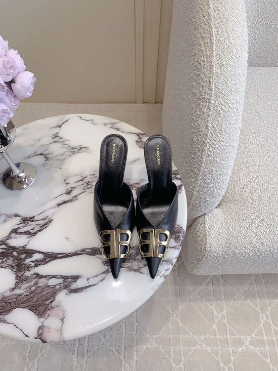 Balenciaga Classic Pointed Toe High Heel Leather Mule Slippers