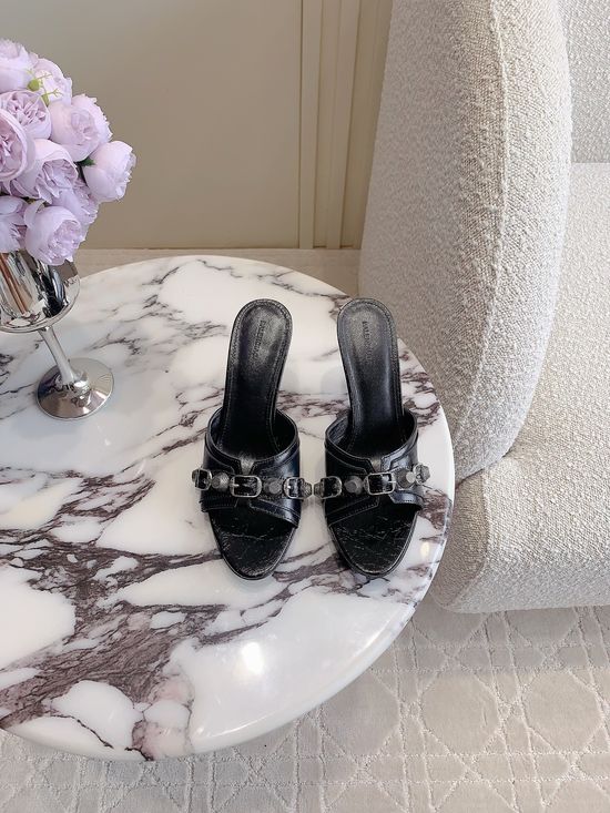 Balenciaga Studded High Heel Slides Soft Sheepskin Insole Non-slip Sole