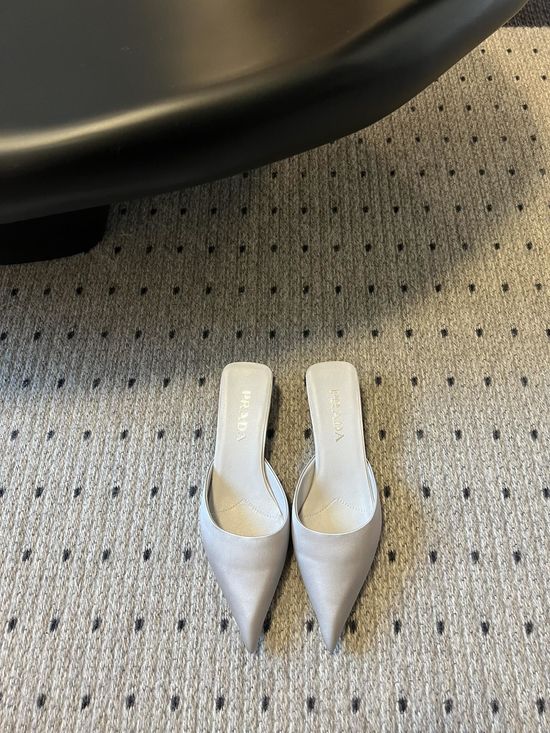Prada Pointed Toe Triangular Logo Silk Mules Elegant Footwear