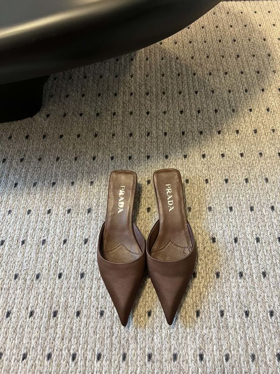 Prada Pointed Toe Triangular Logo Silk Mules Elegant Footwear