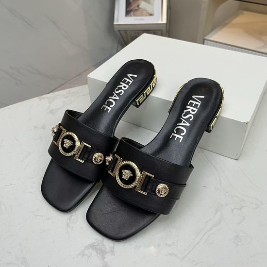 Versace Cowhide Flat Slide Sandals With Sheepskin Lining
