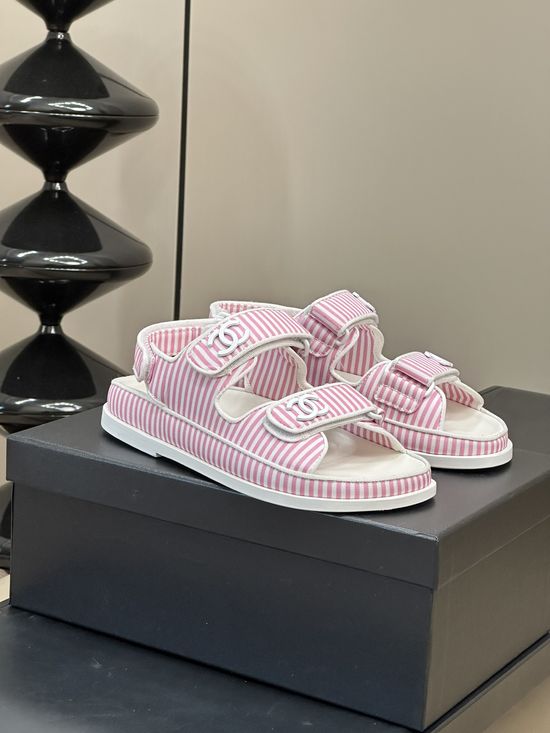 Chanel Striped Beach Sandals Soft Lining Non Slip Sole