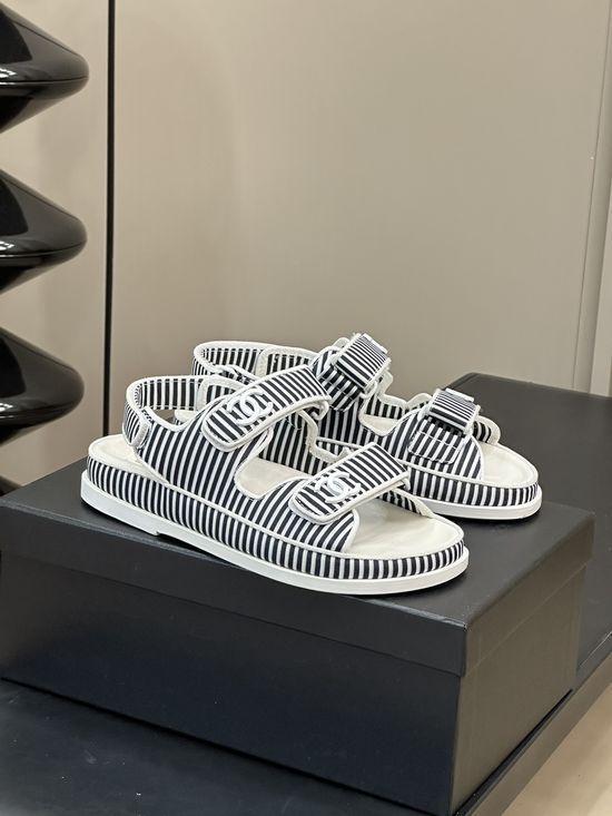 Chanel Striped Beach Sandals Soft Lining Non Slip Sole