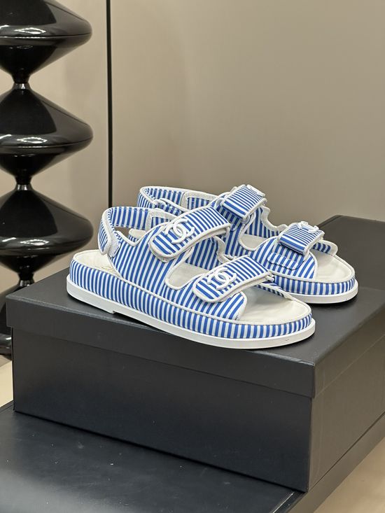 Chanel Striped Beach Sandals Soft Lining Non Slip Sole