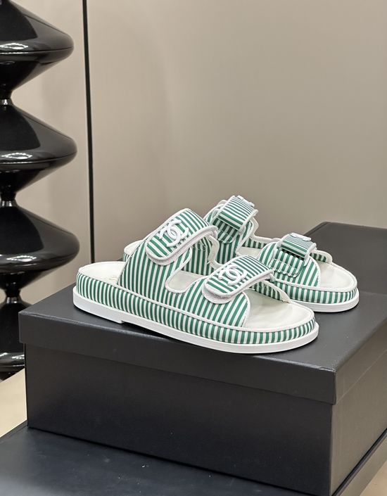 Chanel Striped Beach Sandals Soft Lining Non Slip Sole
