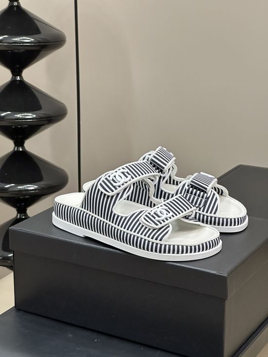Chanel Striped Beach Sandals Soft Lining Non Slip Sole
