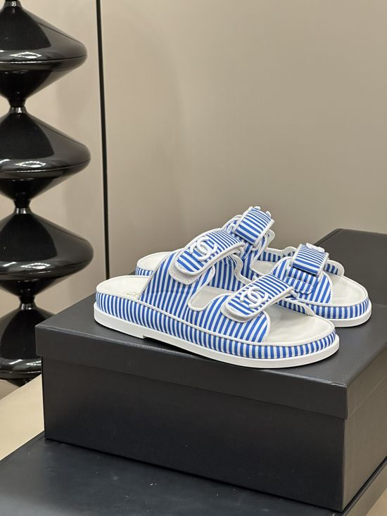 Chanel Striped Beach Sandals Soft Lining Non Slip Sole