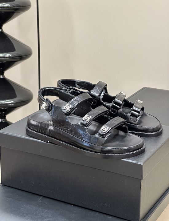 Chanel Three Strap Leather Beach Sandals Premium Durable Footwear