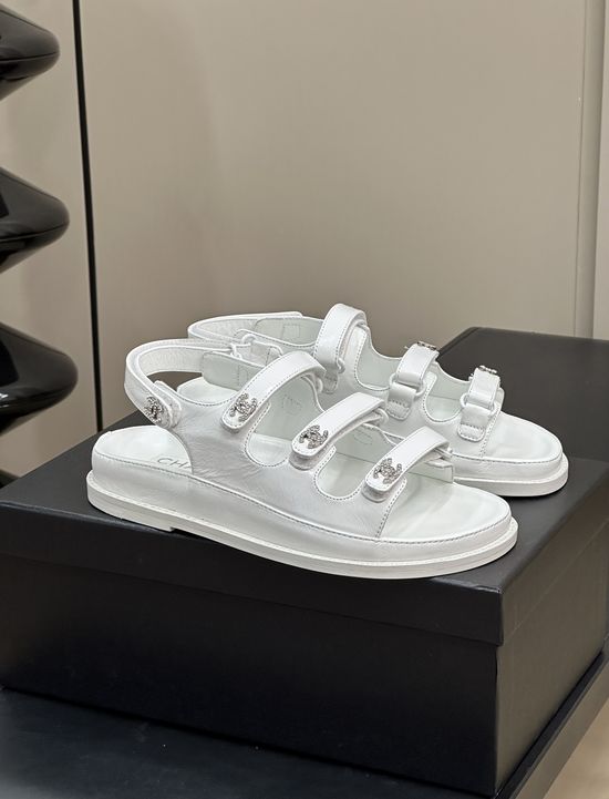 Chanel Three Strap Leather Beach Sandals Premium Durable Footwear