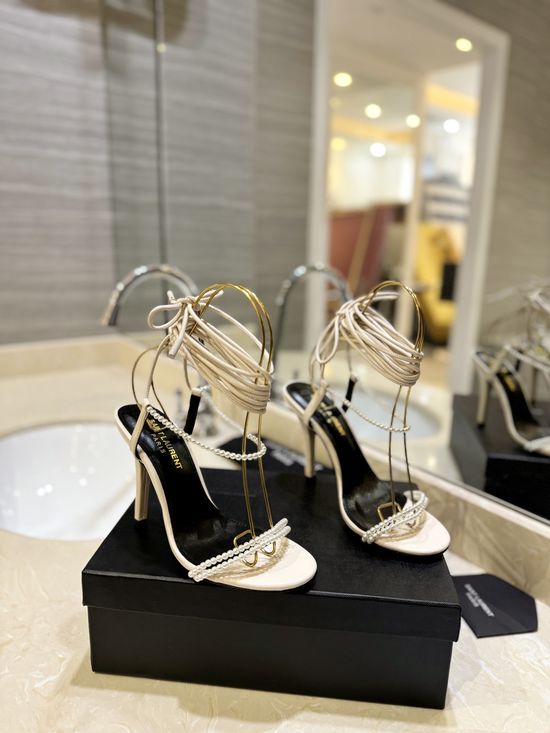 Yves Saint Laurent Sophisticated Pearl-Strap High Heeled Sandals