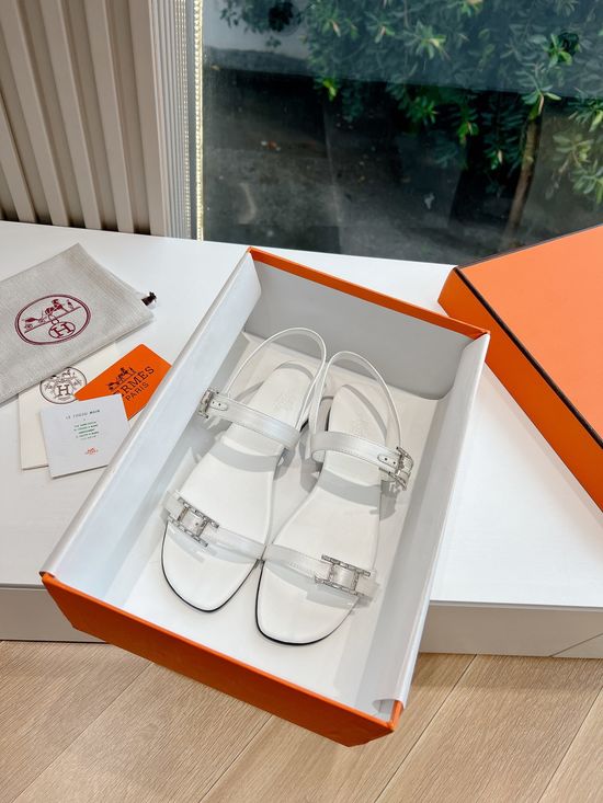 Hermes Elegant Rhinestone Buckle Silk Upper Slide Sandals
