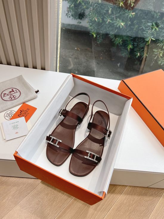 Hermes Elegant Rhinestone Buckle Silk Upper Slide Sandals