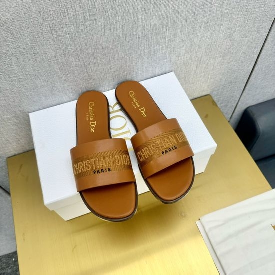 Christian Dior CD Embroidered Leather Comfortable Stylish Slide Sandals