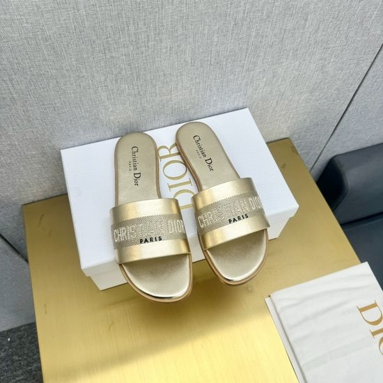 Christian Dior CD Embroidered Leather Comfortable Stylish Slide Sandals