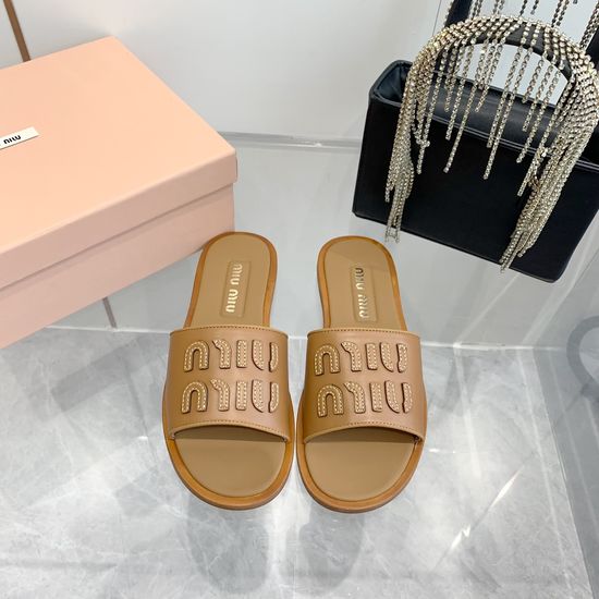 Miu Miu Woven Logo Comfortable Casual Slides