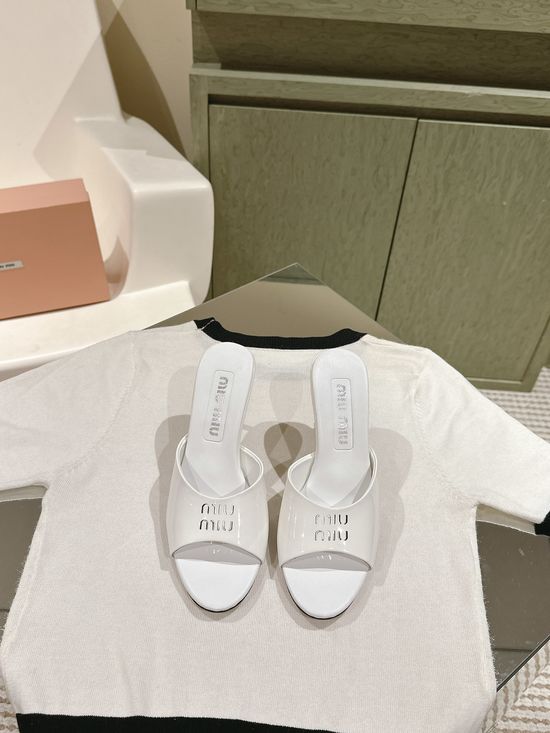 Miu Miu High Heel Leather Dress Slippers with Box