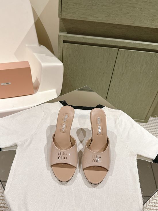 Miu Miu High Heel Leather Dress Slippers with Box