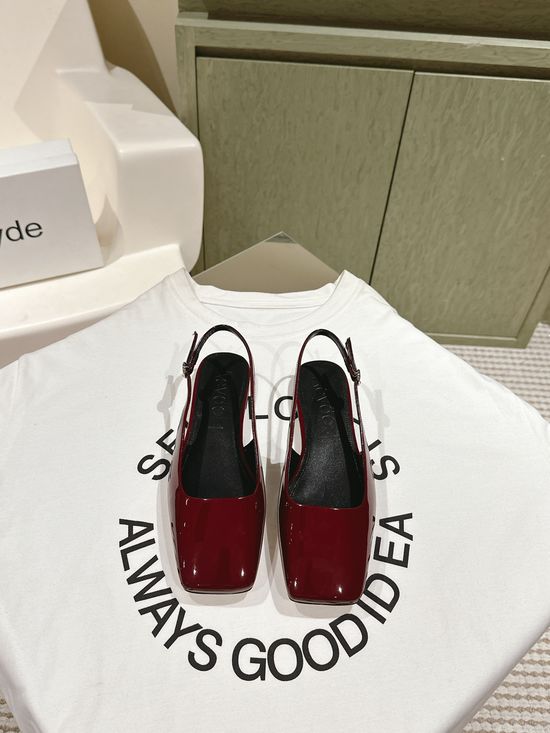 Aeyde Square Toe Patent Leather Mary Jane Mules