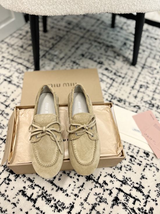 Miu Miu Suede Loafers With Bow Accent And Premium Packaging