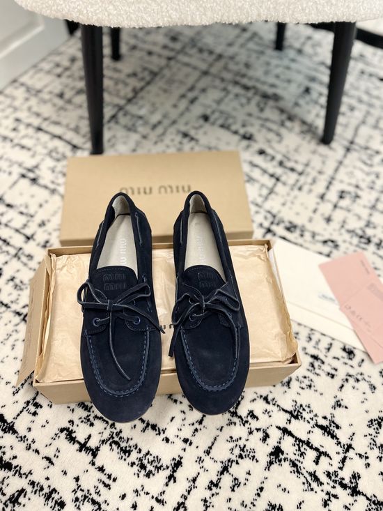 Miu Miu Suede Loafers With Bow Accent And Premium Packaging