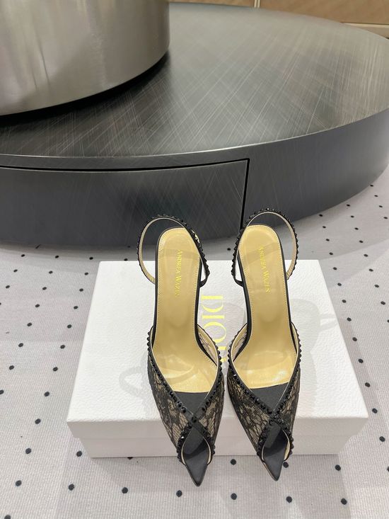 Christian Dior Handmade Lace Silk Upper Elegant Stiletto Heel Sandals
