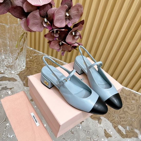 Miu Miu Premium Leather Sandals Slip Resistant Sole Comfortable Daily Wear