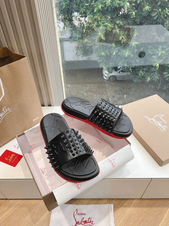 Christian Louboutine Rivet Decor Casual Slides With Red Outsole