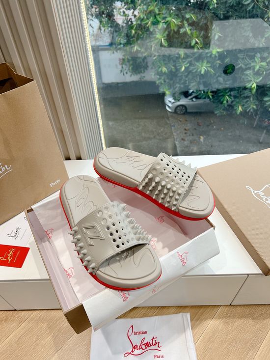 Christian Louboutine Rivet Decor Casual Slides With Red Outsole
