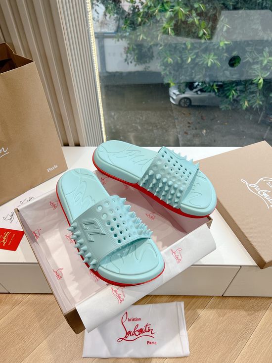 Christian Louboutine Rivet Decor Casual Slides With Red Outsole