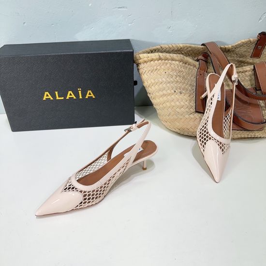 Alaia Mesh Heart Kitten Heel Mules with Genuine Leather Sole