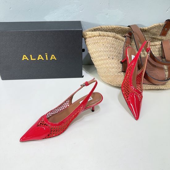Alaia Mesh Heart Kitten Heel Mules with Genuine Leather Sole