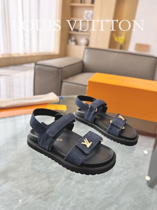 Louis Vuitton Raffia Upper Flat Sandals with Adjustable Hook Loop