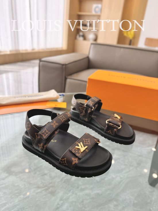 Louis Vuitton Raffia Upper Flat Sandals with Adjustable Hook Loop