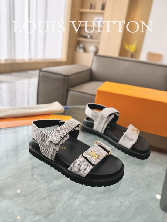 Louis Vuitton Raffia Upper Flat Sandals with Adjustable Hook Loop