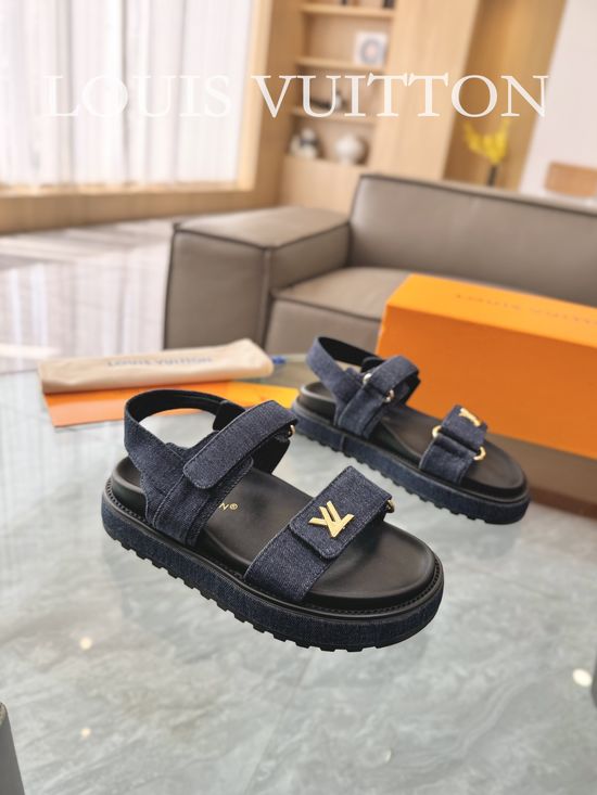 Louis Vuitton Raffia Upper Flat Sandals with Adjustable Hook Loop