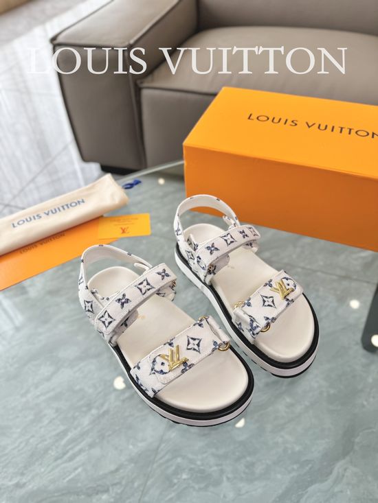 Louis Vuitton Raffia Upper Flat Sandals with Adjustable Hook Loop