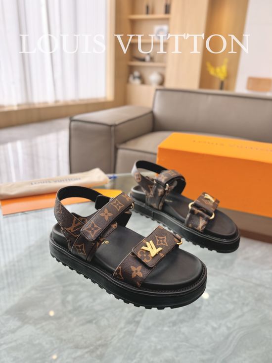 Louis Vuitton Raffia Upper Flat Sandals with Adjustable Hook Loop