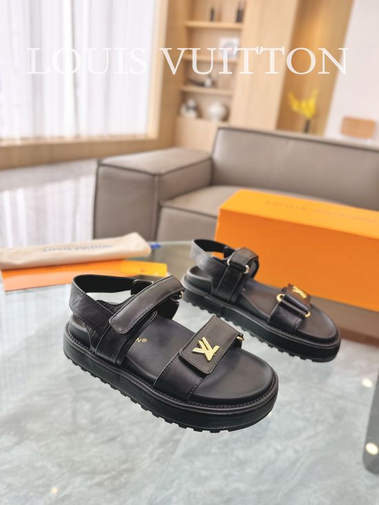 Louis Vuitton Raffia Upper Flat Sandals with Adjustable Hook Loop