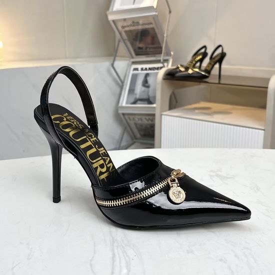 Versace Patent Leather Slingback Heels With Sheepskin Lining
