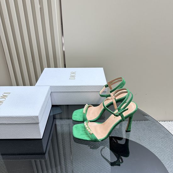 Christian Dior Pearl Strap High Heel Sandals With Suede Upper
