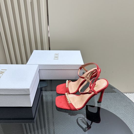 Christian Dior Pearl Strap High Heel Sandals With Suede Upper