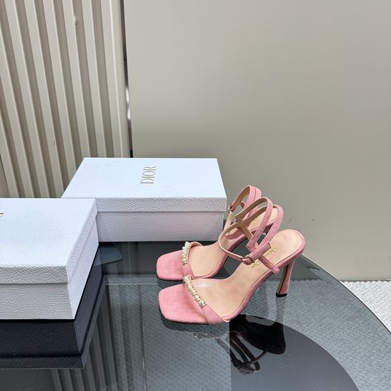 Christian Dior Pearl Strap High Heel Sandals With Suede Upper